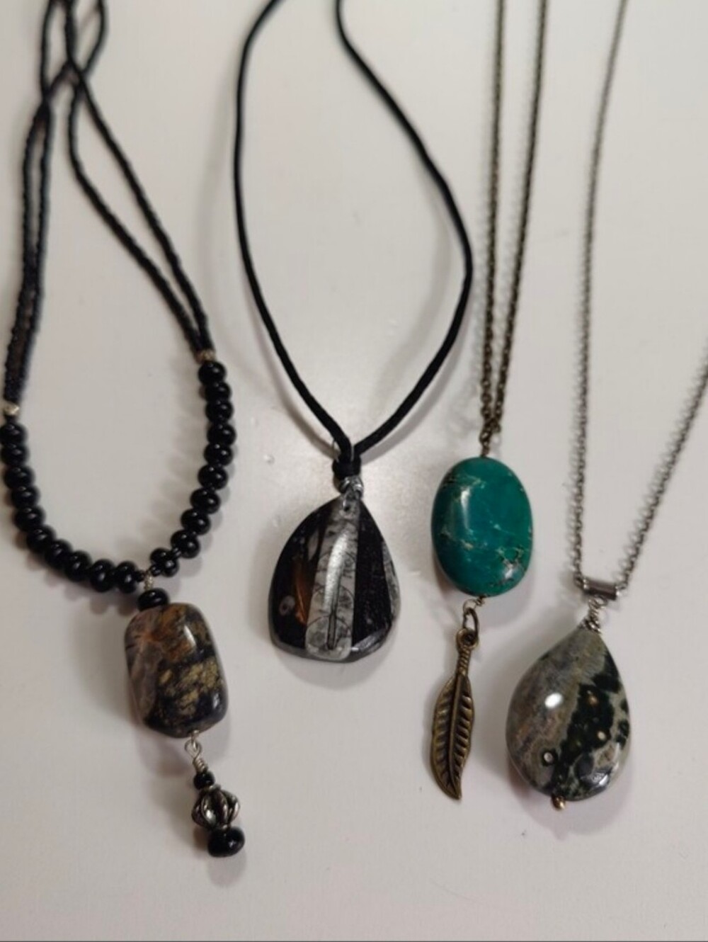 Natural Stone Necklace Bundle Ocean Jasper Orthoceras Fossil 925 Silver Boho - Picture 13 of 13